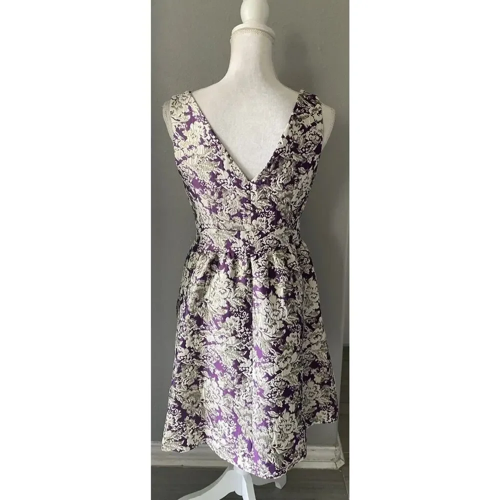 Laundry by Shelli Segal Dress Purple Silver Tapestry Sparkle Size 4 - Picture 5 of 15